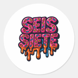 Sticker Rond 67 Six Seven Seis Seven Spanish Brainrot Viral Mem