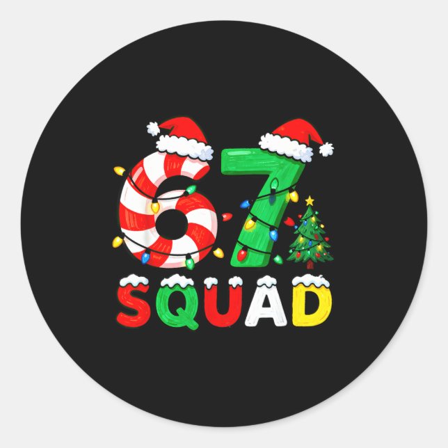 Sticker Rond 67 Squad Christmas Candy Cane Six Seven Meme Xmas  (Devant)