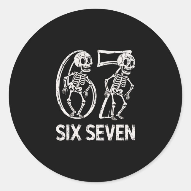 Sticker Rond 67 squelette drôle six sept Gen Alpha Halloween 6- (Devant)
