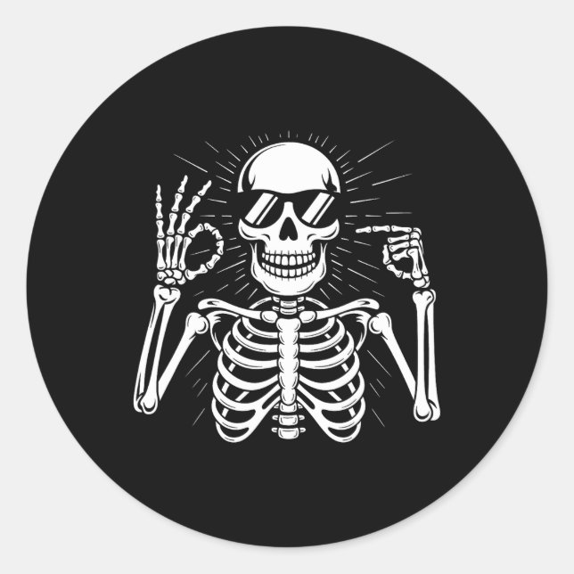 Sticker Rond 67 squelette six sept Halloween  (Devant)