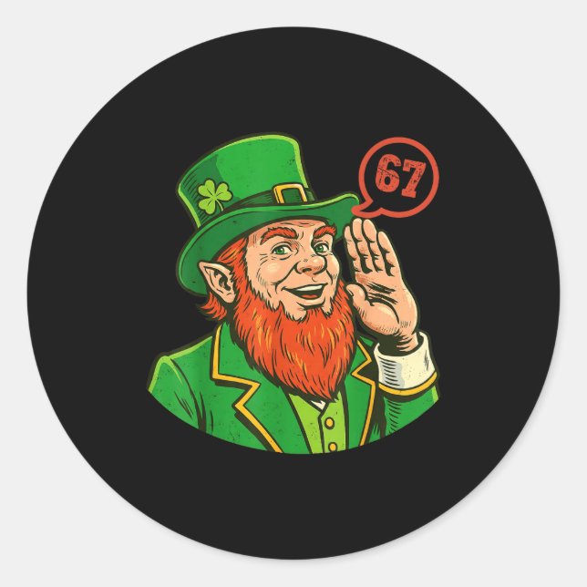 Sticker Rond 67 St Patricks Drôle Six Seven Meme Lutins Garçon (Devant)