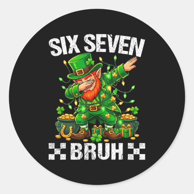Sticker Rond 67 St Patricks Funny Six Seven Meme Leprechaun Boy (Devant)