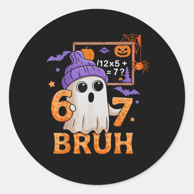 Sticker Rond 67 Teacher Halloween Ghost Six Seven Meme Math Equ (Devant)