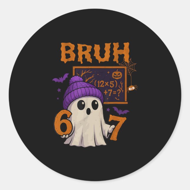 Sticker Rond 67 Teacher Halloween Ghost Six Seven Meme Math Equ (Devant)