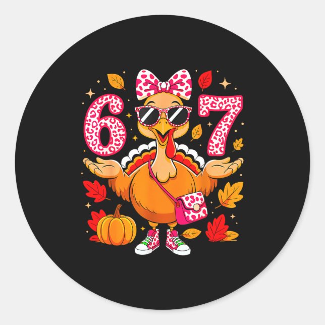 Sticker Rond 67 Thanksgiving Funny Turkey Thanksgiving 67 Turke (Devant)