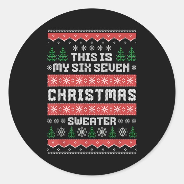 Sticker Rond 67 Ugly Christmas Sweater Six Seven Meme Xmas Whit (Devant)