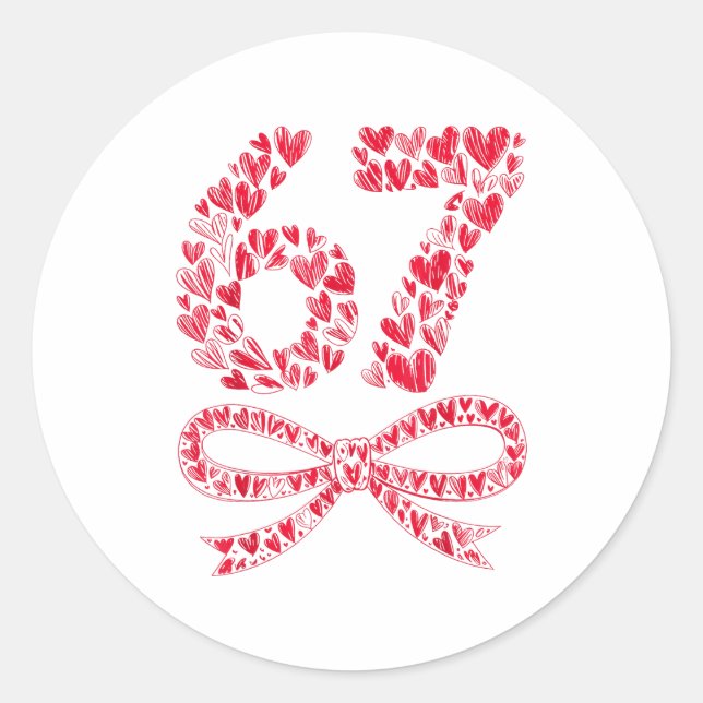 Sticker Rond 67 Valentine’s Day Heart Meme – Trendy Six Seven  (Devant)