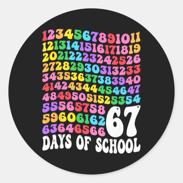 Sticker Rond 67e jour d'école enseignant enfants 67 maths nombr (Devant)