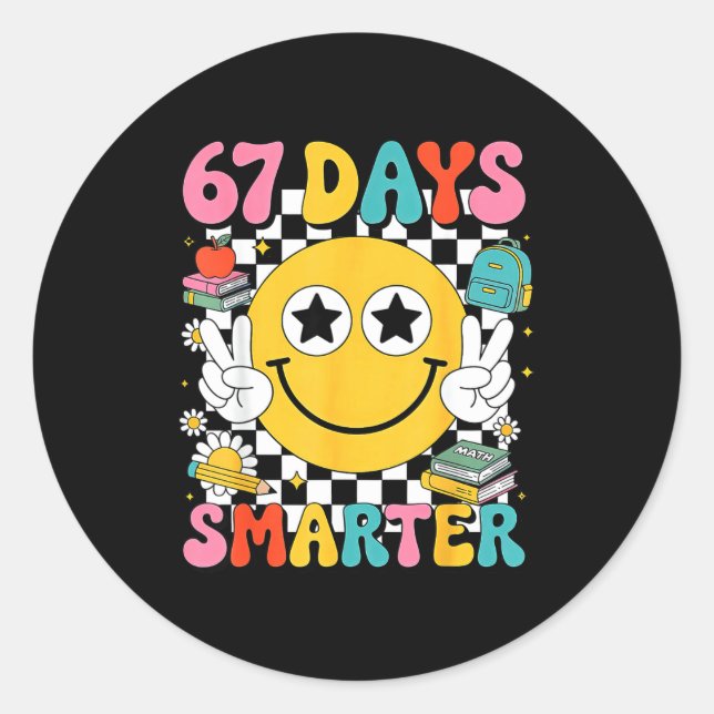 Sticker Rond 67th Day Of School 67 Days Smarter Teacher  (Devant)