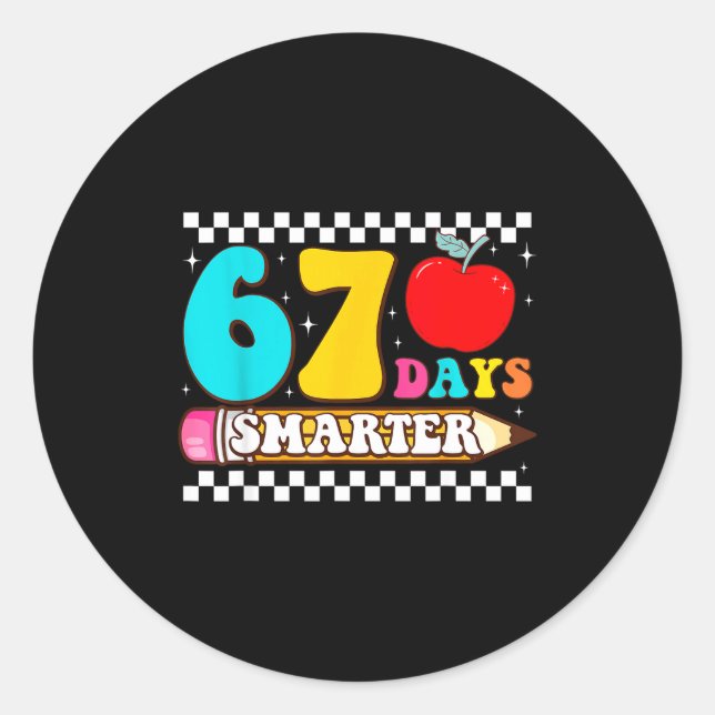 Sticker Rond 67th Day Of School 67 Days Smarter Teacher Boy Gir (Devant)