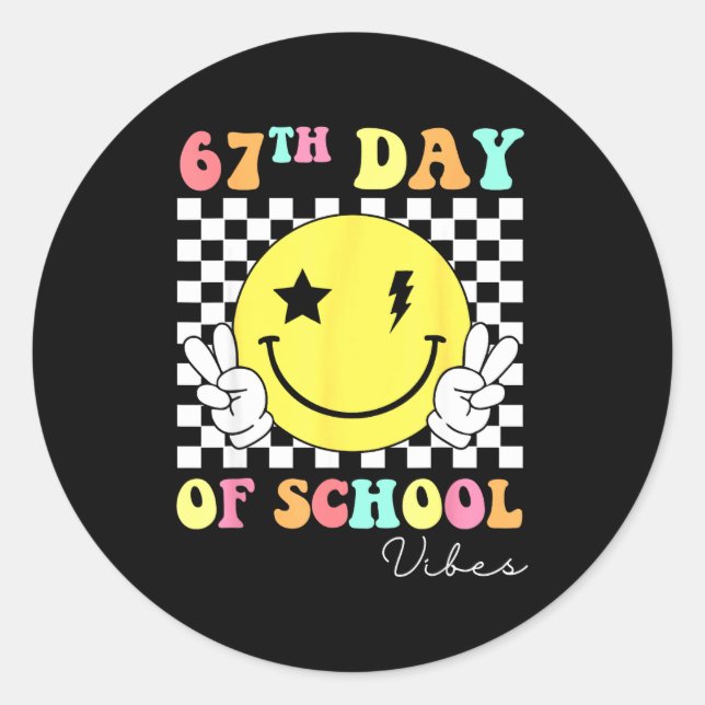 Sticker Rond 67th Day Of School Smile Face 67 Six Seven Meme Gi (Devant)