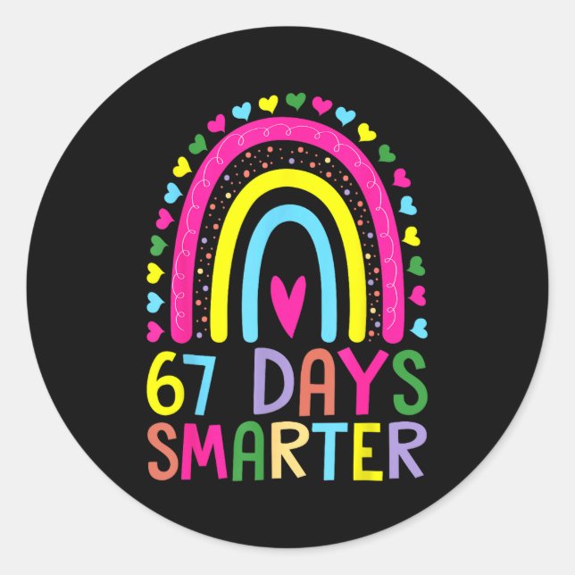 Sticker Rond 67th Day Of School Teacher 67 Days Smarter Rainbow (Devant)