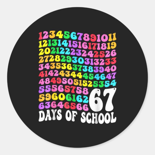 Sticker Rond 67th Day Of School Teacher Kids 67 Math Numbers 10 (Devant)