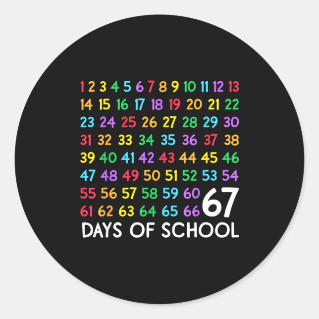 Sticker Rond 67th Day Of School Teacher Kids 67 Math Numbers 10 (Devant)