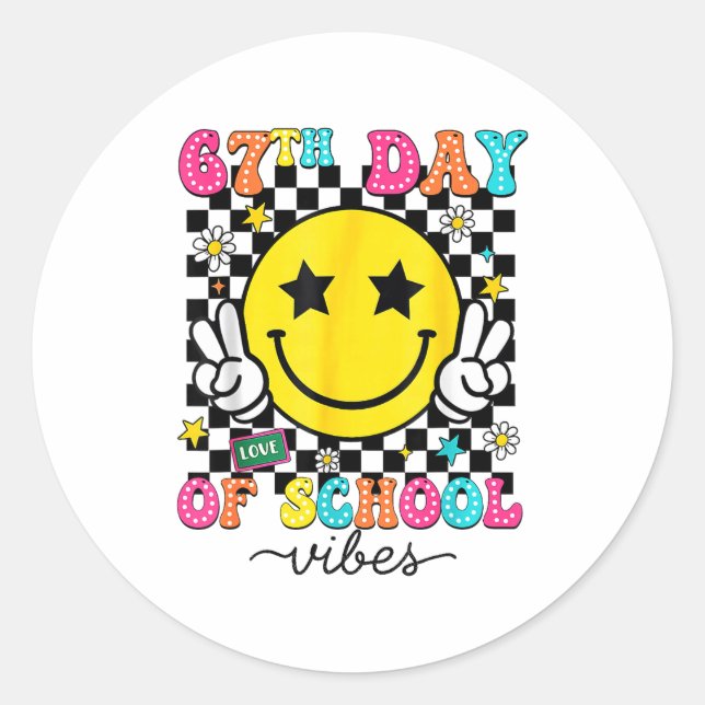 Sticker Rond 67th Day Of School Vibes 67 Meme Cute Smile Face 6 (Devant)