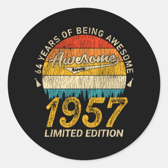 Sticker Rond 68 Ans 1957 Retro Awesome 68e anniversaire Cadeau (Devant)