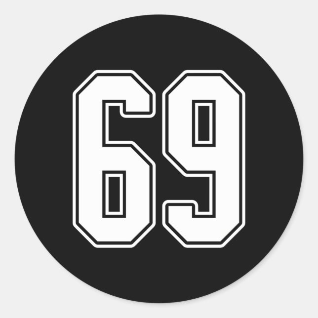 Sticker Rond 69 White Outline Number 69 Sports Fan Jersey Style (Devant)