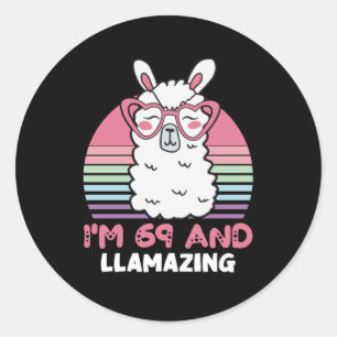 Sticker Rond 69e anniversaire Llamazing Llama 69 ans Anniversai