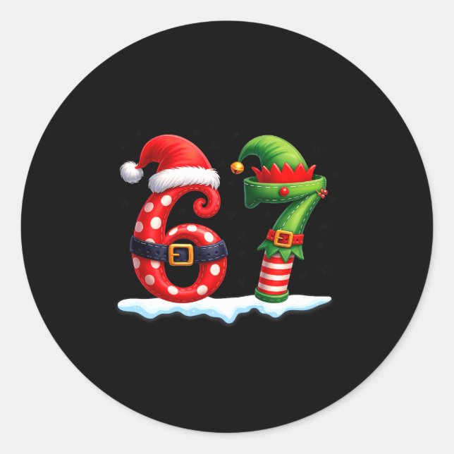 Sticker Rond 6-7 Christmas Squad Funny 67 Six Seven Meme Xmas 6 (Devant)