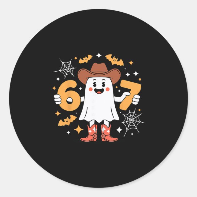Sticker Rond 6 7 Fantôme d'Halloween 67 Mème Gen Alpha Six Sept (Devant)