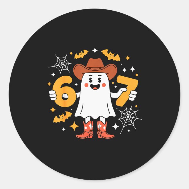 Sticker Rond 6 7 Fantôme d'Halloween 67 Mème Gen Alpha Six Sept (Devant)