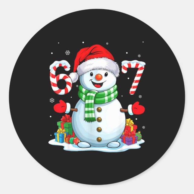 Sticker Rond 6 7 Meme Christmas Funny Snowman Six Seven 67 Men  (Devant)