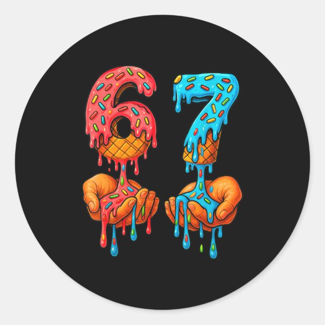 Sticker Rond 6 7 Meme Ice Cream Drip Funny Gen Alpha Slang  (Devant)