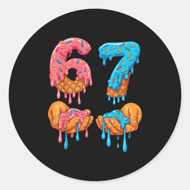 Sticker Rond 6 7 Meme Ice Cream Drip Gen Alpha Slang  (Devant)