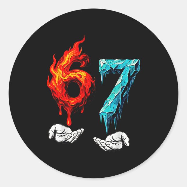 Sticker Rond 6 7 Meme Six Seven Ice 67 Flames Funny Kids Youth  (Devant)