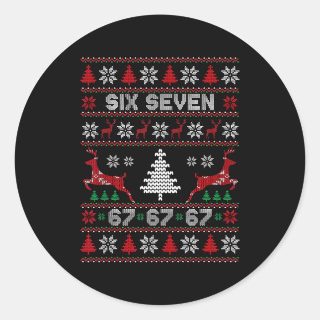 Sticker Rond 6 7 Meme Ugly Christmas Sweater 67 Six Seven Funny (Devant)