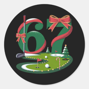 Sticker Rond 6 7 Six Seven Golf Gen Z Alpha Mème Xmas Golfing
