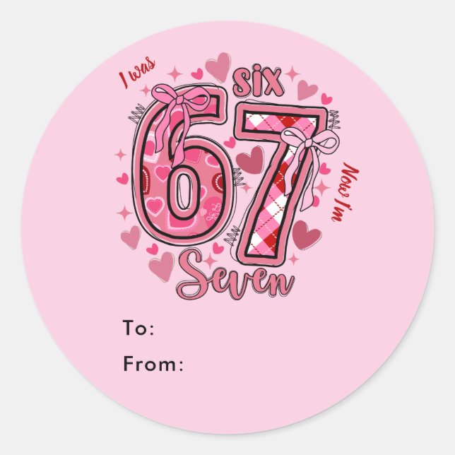 Sticker Rond 6 7 Six Seven Meme Trend Girls 7th Birthday Party (Devant)