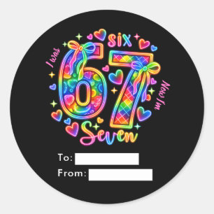 Sticker Rond 6 7 Six Seven Neon Fille 7ème Anniversaire Faveur 