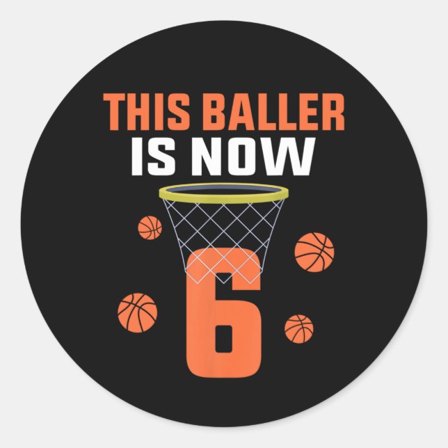 Sticker Rond 6 Ans 6e Anniversaire Basketball Cadeau Pour Garço (Devant)