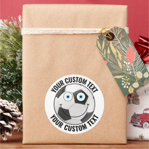Sticker Rond 6 Balle de soccer Texte personnalisé Visage heureu