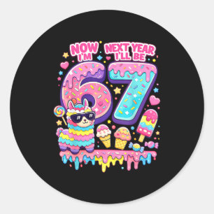 Sticker Rond 6 l'année prochaine sera 7 lama alpacа 67 meme ann