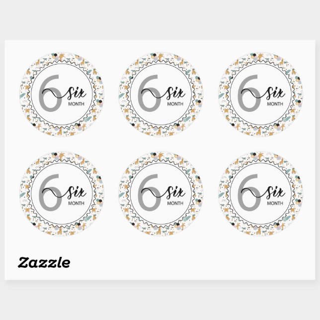 Sticker Rond 6 Mois Jalon Bébé Giraffes et Ballons (Feuille)