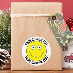 Sticker Rond 6 Personnalisé Happy Face Jaune, YELLOW, Yeux Bleu