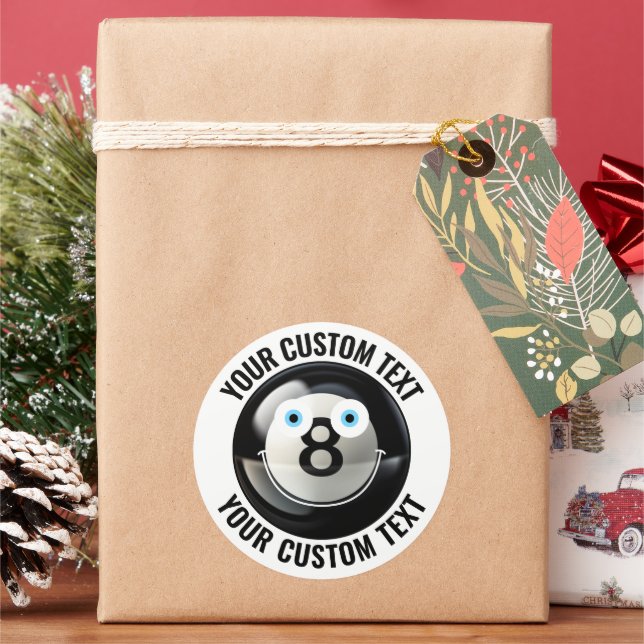 Sticker Rond 6 Pool 8 Balle Texte personnalisé Visage heureux p (vacances)