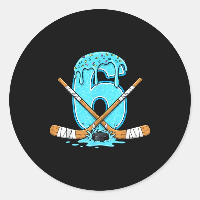 Sticker Rond 6 Year Old Hockey Ice Cream Drip Youth 6th Birthda (Devant)