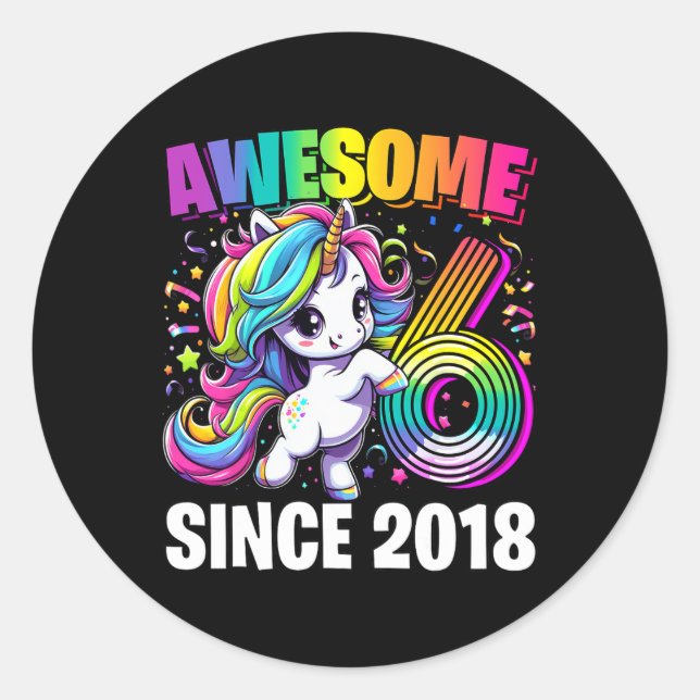 Sticker Rond 6e anniversaire 6 ans Unicorn Party Girls tenue (Devant)