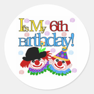 Sticker Rond 6ème anniversaire de clowns idiots