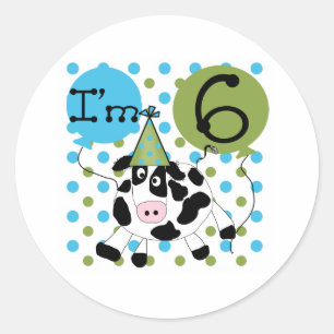 Sticker Rond 6ème anniversaire de vache bleue