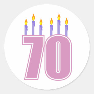 Sticker Rond 70 bougies d'anniversaire (rose / violet)