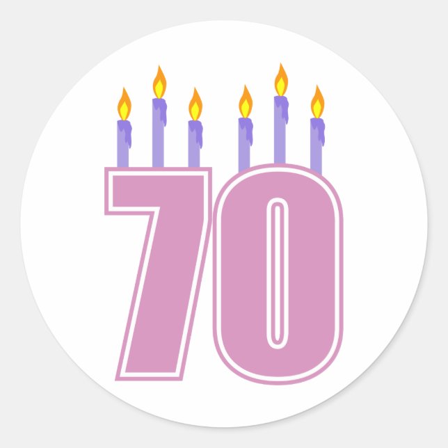Sticker Rond 70 bougies d'anniversaire (rose / violet) (Devant)