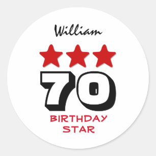 Sticker Rond 70 Cadeau d'anniversaire ou TOUT ÂGE Red Stars V12