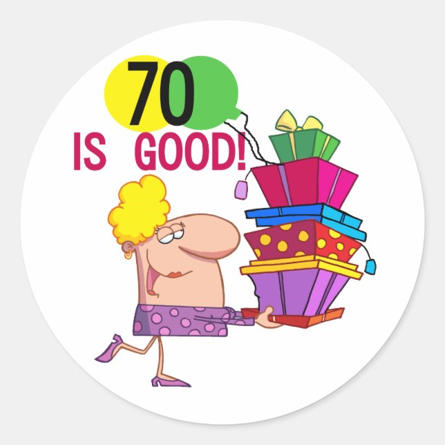 Sticker Rond 70 est Bon Anniversaire Tshirts et cadeaux (Devant)