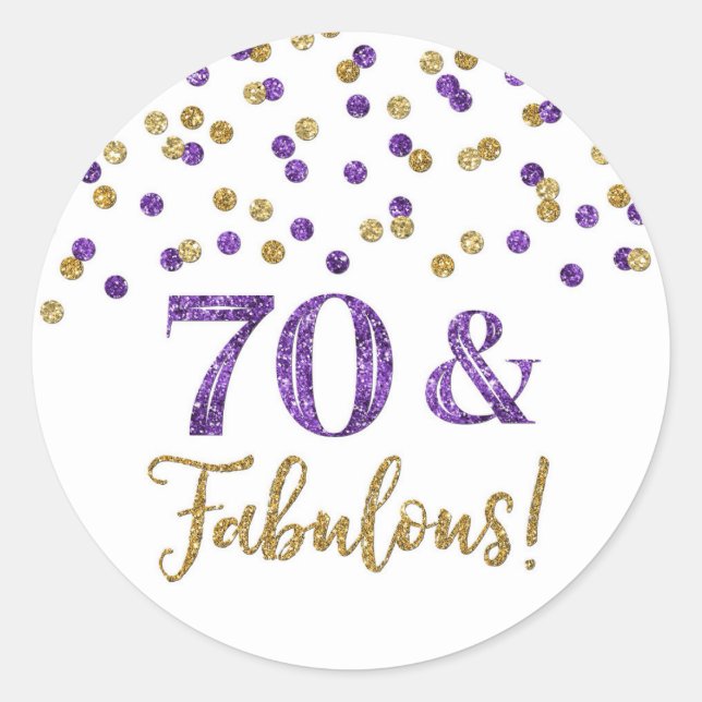 Sticker Rond 70 & Fabuleux Anniversaire Purple Gold Confetti (Devant)