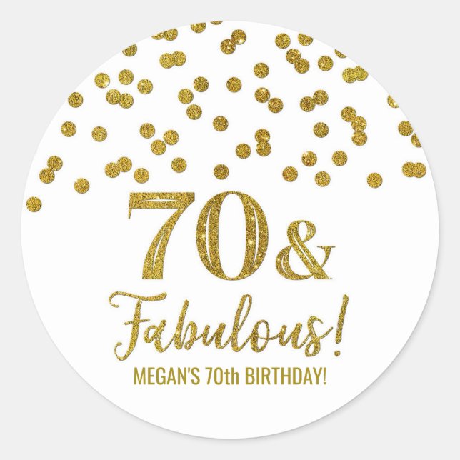 Sticker Rond 70 & Fabuleux Confetti Or Anniversaire (Devant)