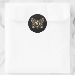 Sticker Rond 70e anniversaire bijoux diamants papillon